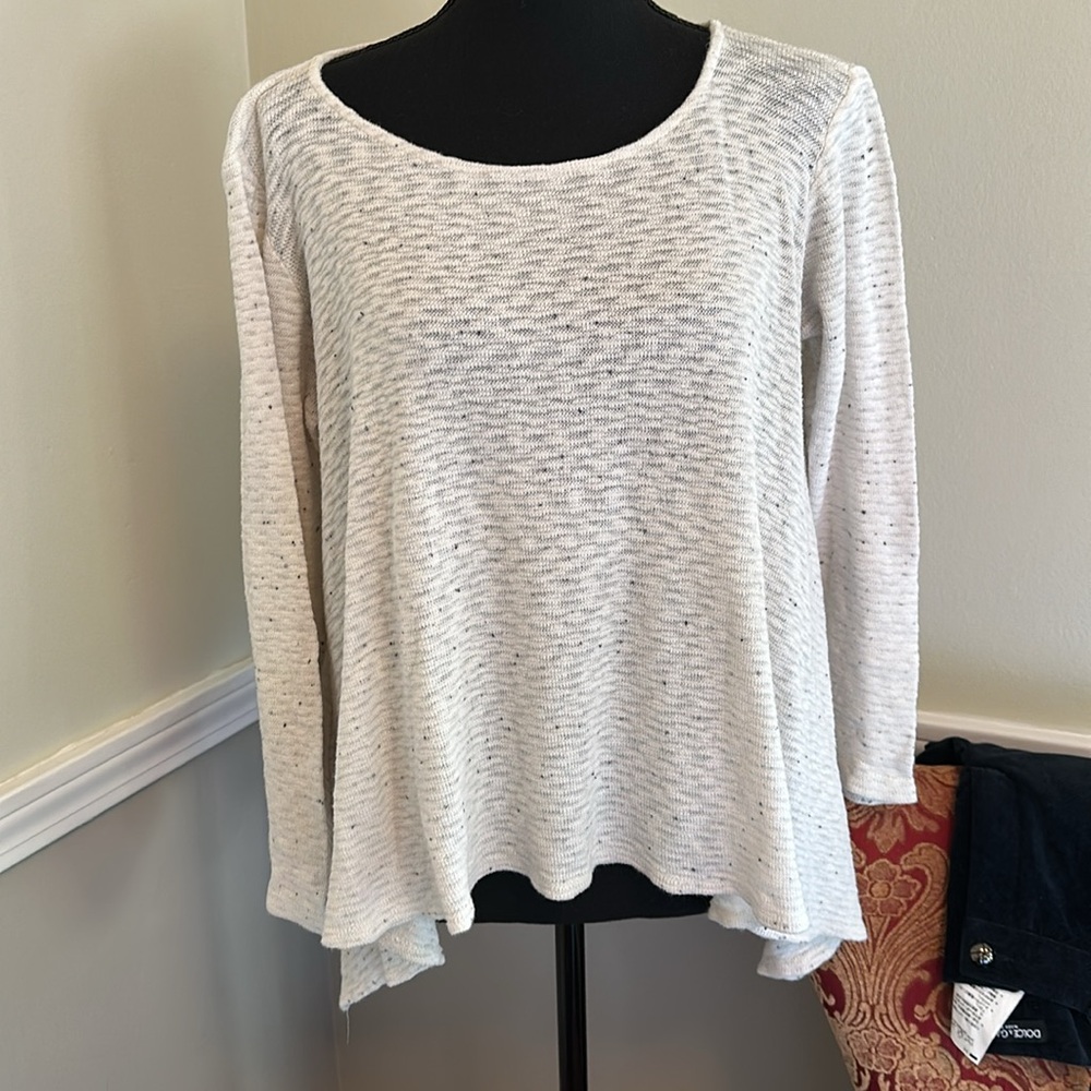 Anthropologie Puella Cream Swing Sweater Speckled Scoop Neck  Shark Bite Hem (T)